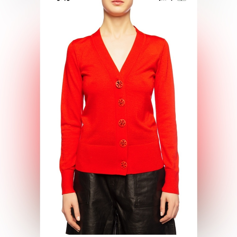 Tory Burch Red Button Down Ribbed Sweater - Picture 7 of 15